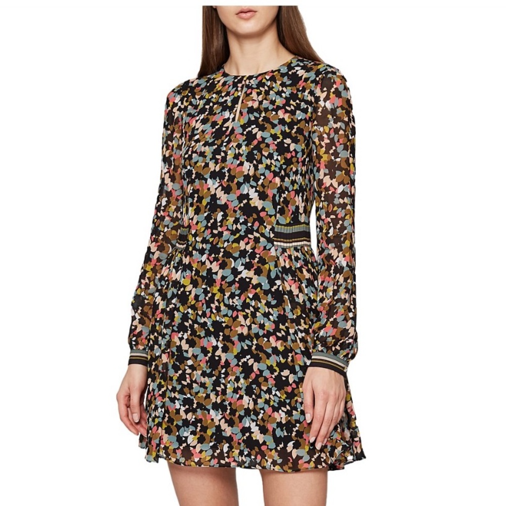 new! REISS | Long Sleeve Mini Dress Multi color print